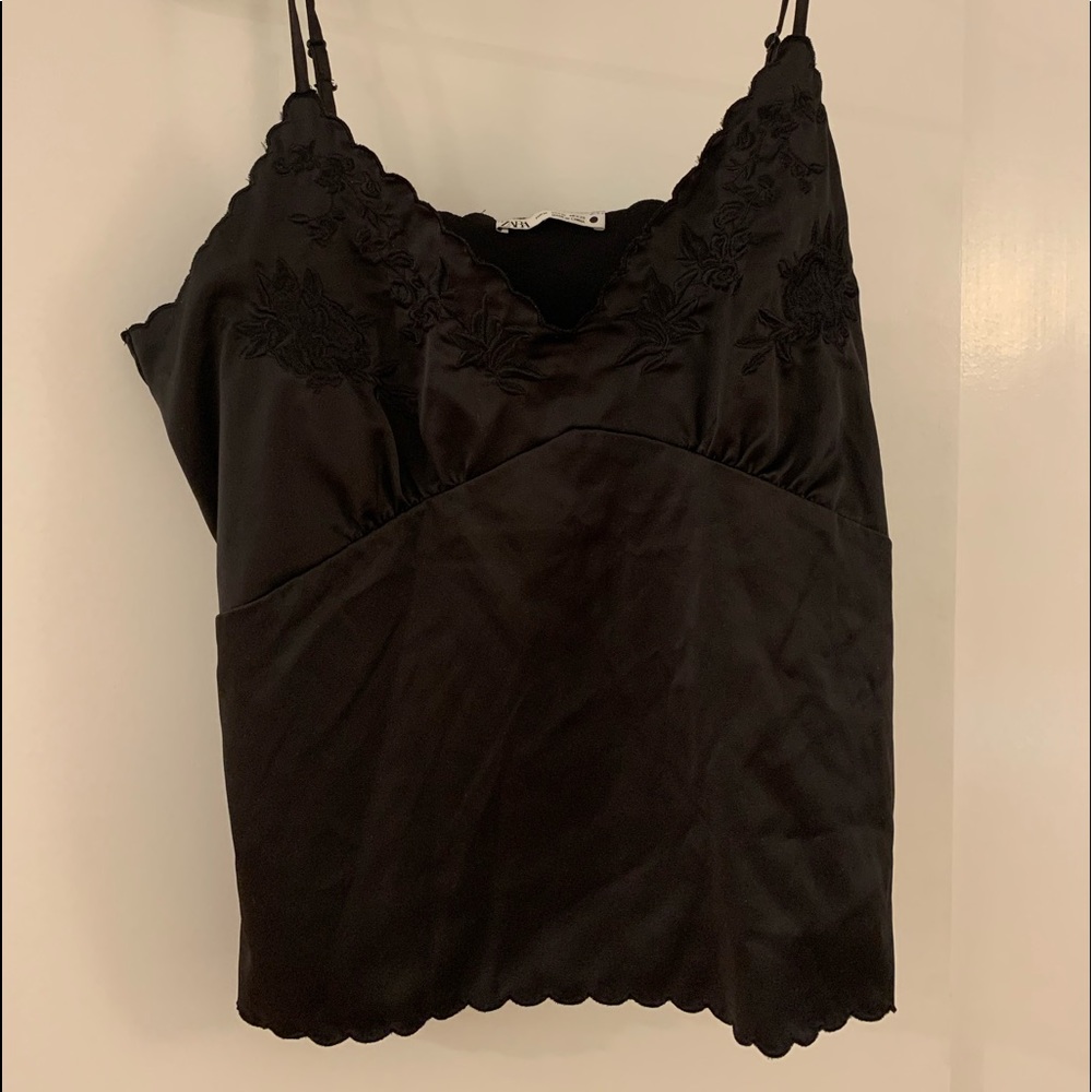 Black satin/silk like lingerie tank top